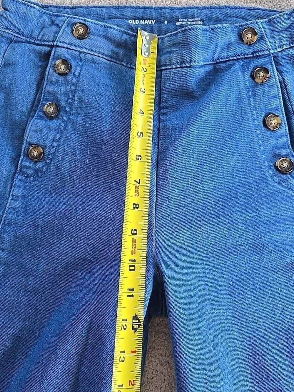 Old Navy Extra High-Rise Sky-Hi Wide Leg Sailor Jeans Side Zip Women's Size 8 - Picture 6 of 7
